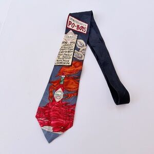 Men’s Tabasco Pepper Sauce Silk Necktie Crabs Oysters Crayfish Design